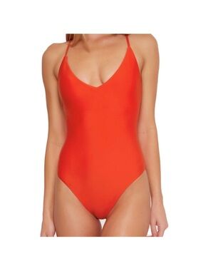 Trina Turk Orange V-Neck One-Piece Swimsuit